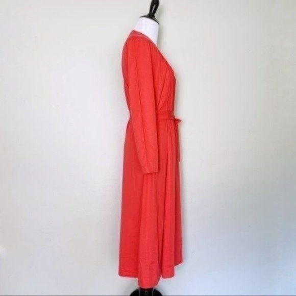 Vintage 60s 70s Edith Flagg Red Pleated Long Sleeve Midi Wrap Dress Small - Picture 8 of 12